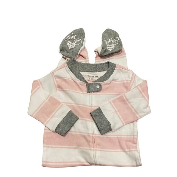 Burts Bees Baby Girl's Pink Striped Sleeper - Picture 1 of 3
